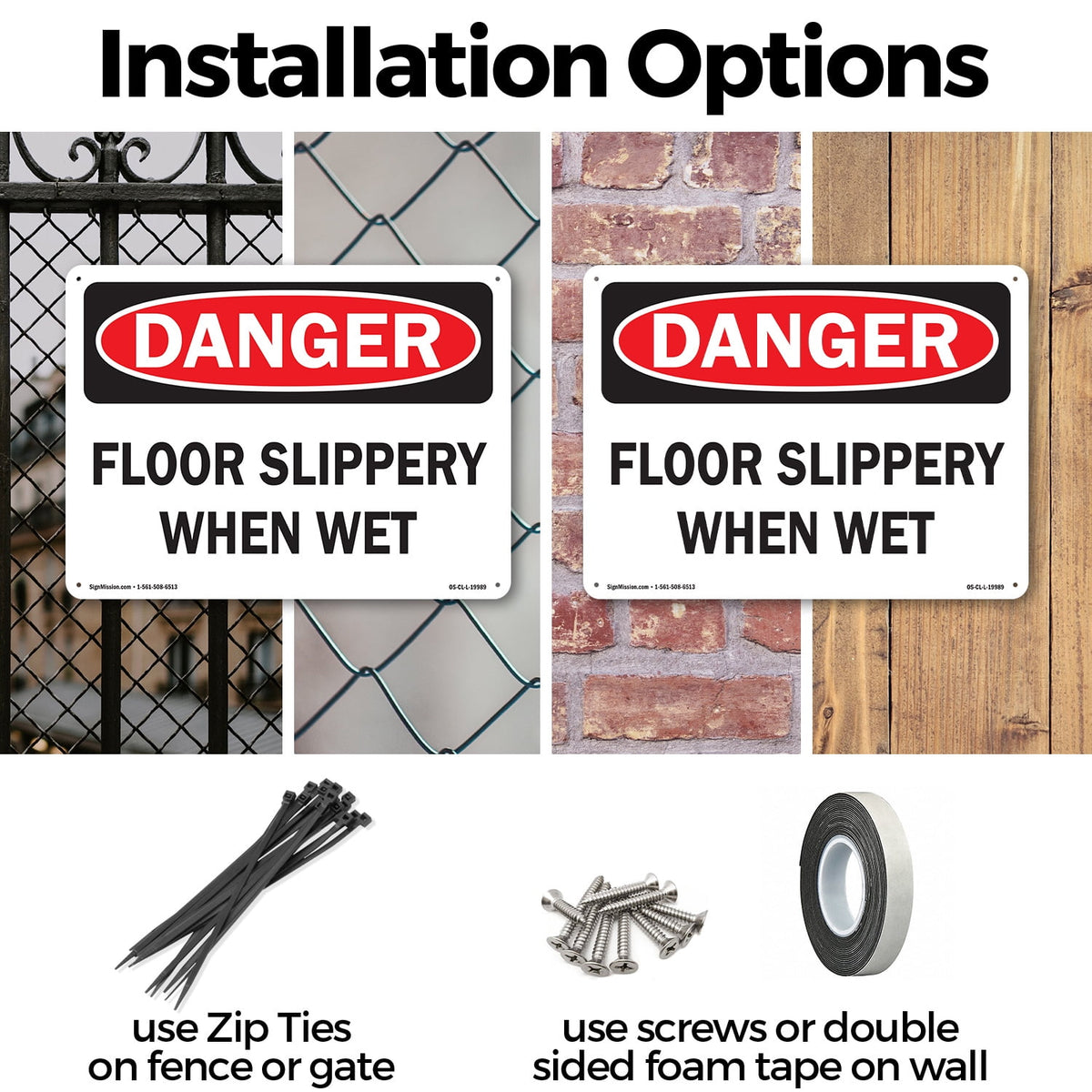 Floor Slippery When Wet OSHA Danger Aluminum Sign 18 Inch x 12 Inch - 10 Pack