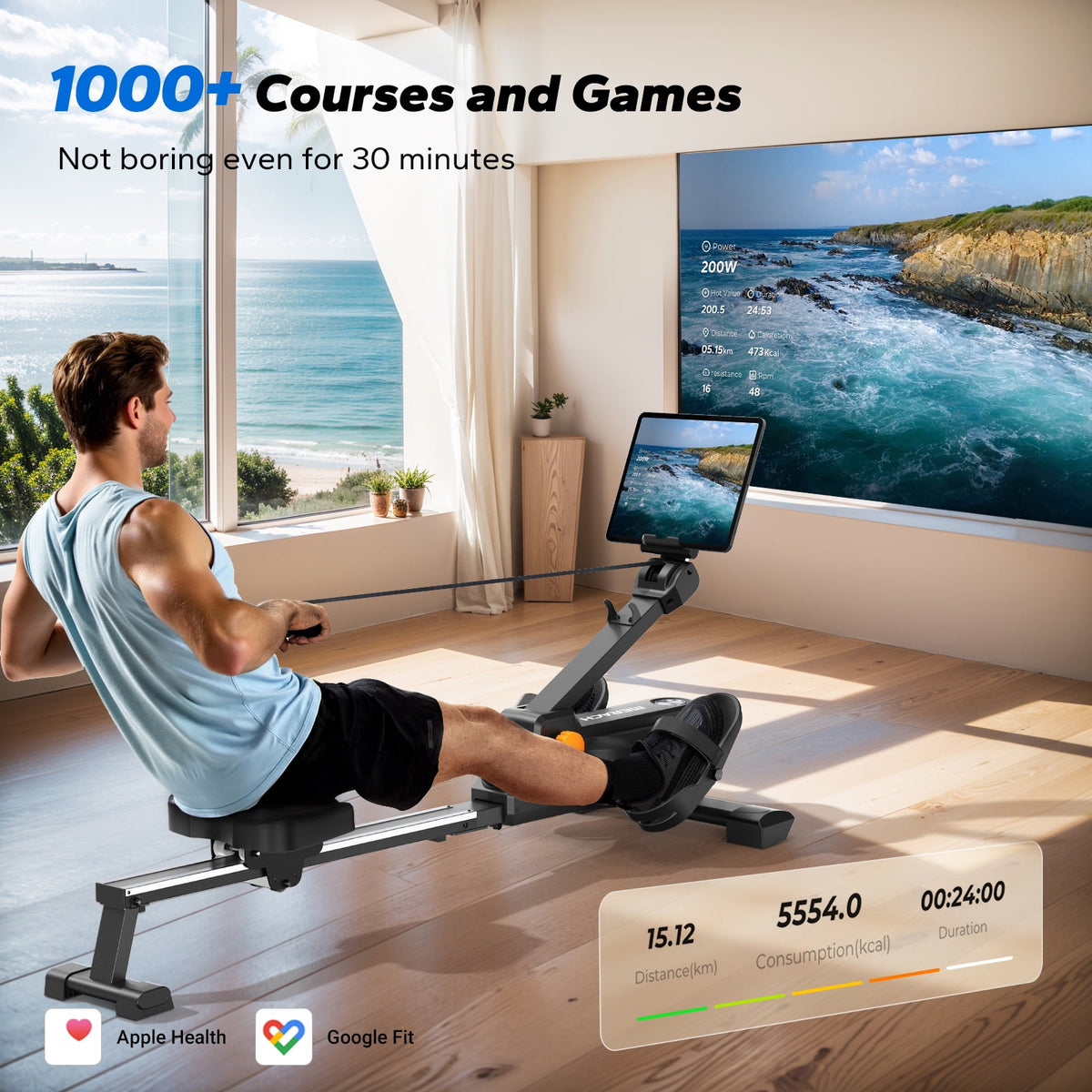 MERACH Magnetic Rowing Machine with 16 Levels, 350 lbs Weight Capacity, Silent Operation, Bluetooth App Support for Full-Body Home Fitness & Weight Loss