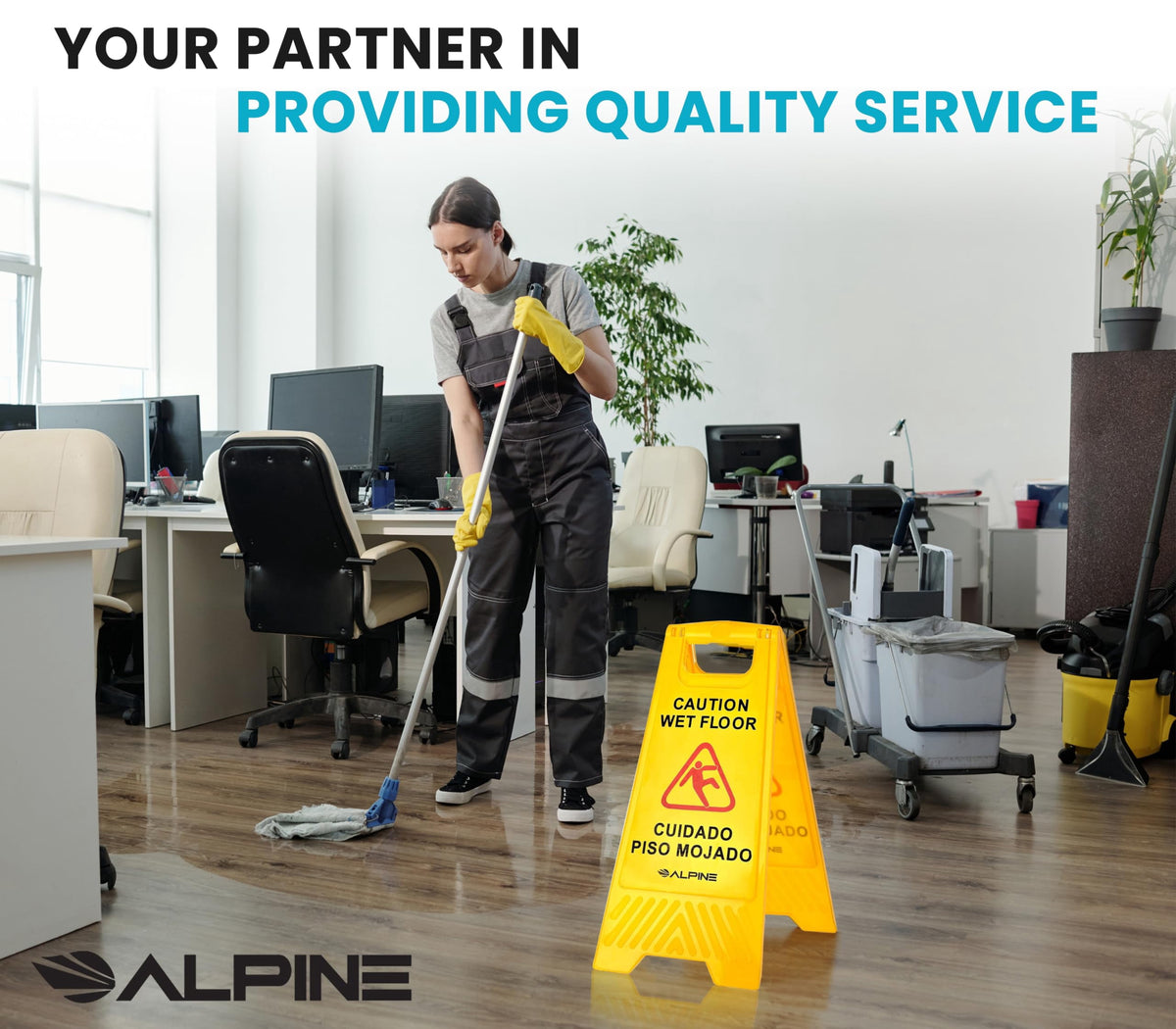 Alpine Wet Floor Signs 3 Pack - 24 Inch Caution Wet Floor Sign - Bilingual Safety Warning Sign to Easily Avoid Slippery Accidents in High Traffic Areas