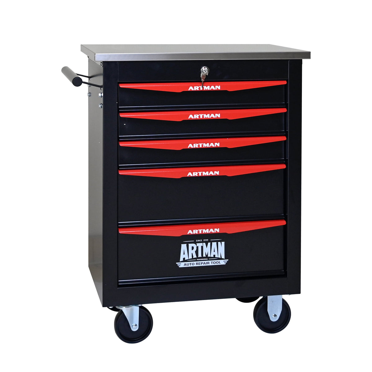 ARTMAN 5 Drawers Steel Storage Rolling Tool Chest Cabinet Cart with Wheels and Stainless Steel Roof