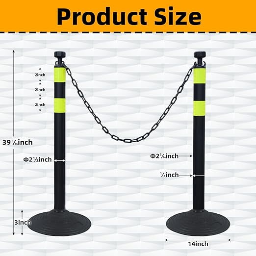 BESEA Rubber 39 Inch Traffic Delineator Posts, 6 Pack Safety Cones for Driveway with Reflective Stripes