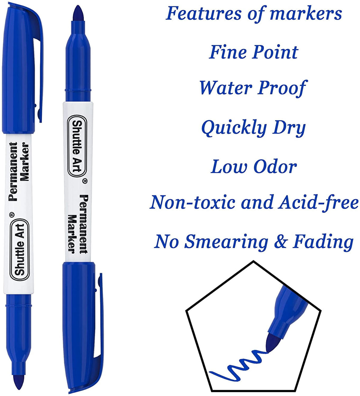 Permanent Markers,Shuttle Art 30 Pack Blue Permanent Marker set,Fine Point, Works on Plastic,Wood,Stone,Metal and Glass for Doodling, Marking