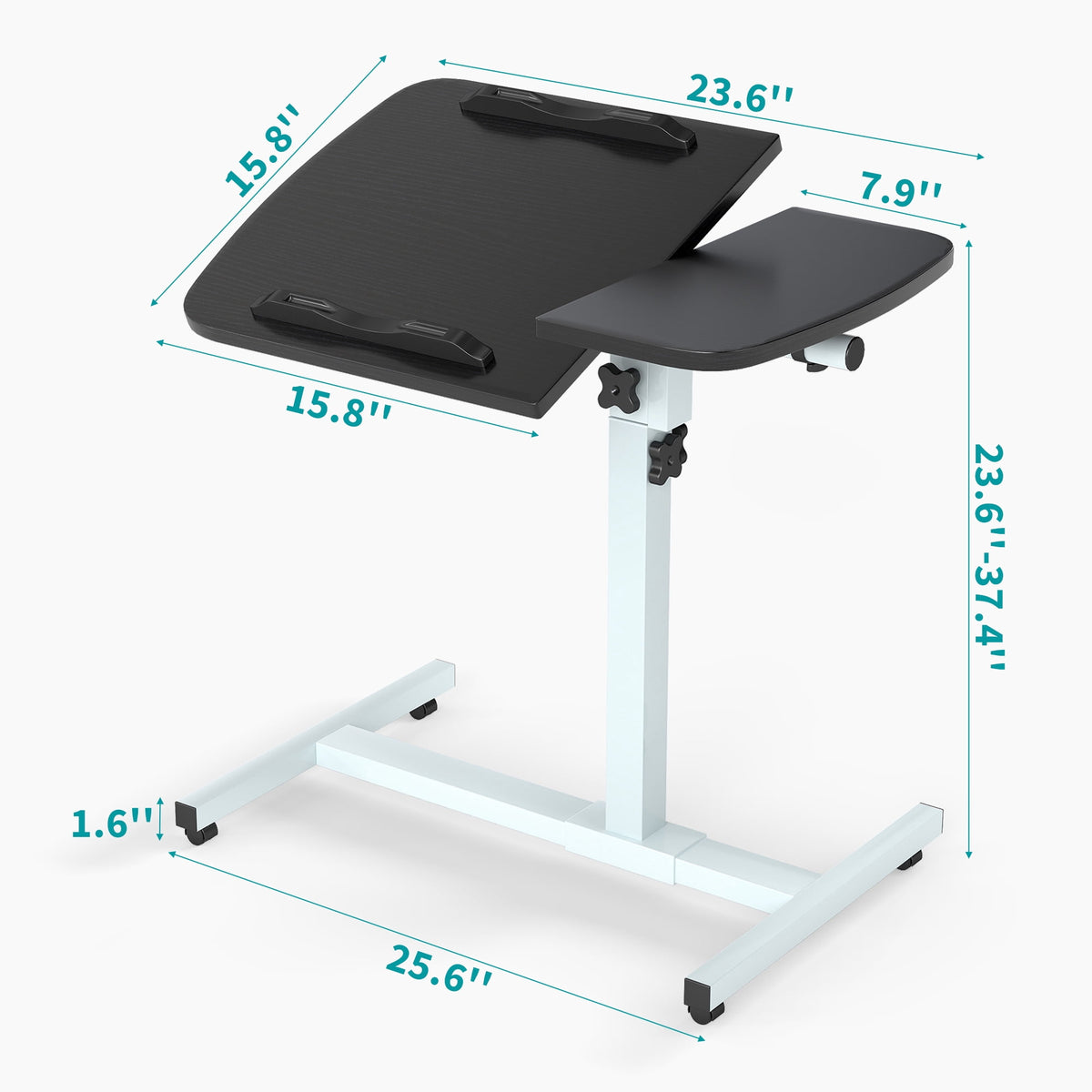 Furnibear Bedside Laptop Desk with Wheels, Height Adjustable Rolling Table with Tilting Desktop, Small Standing Desk for Home Office, Black