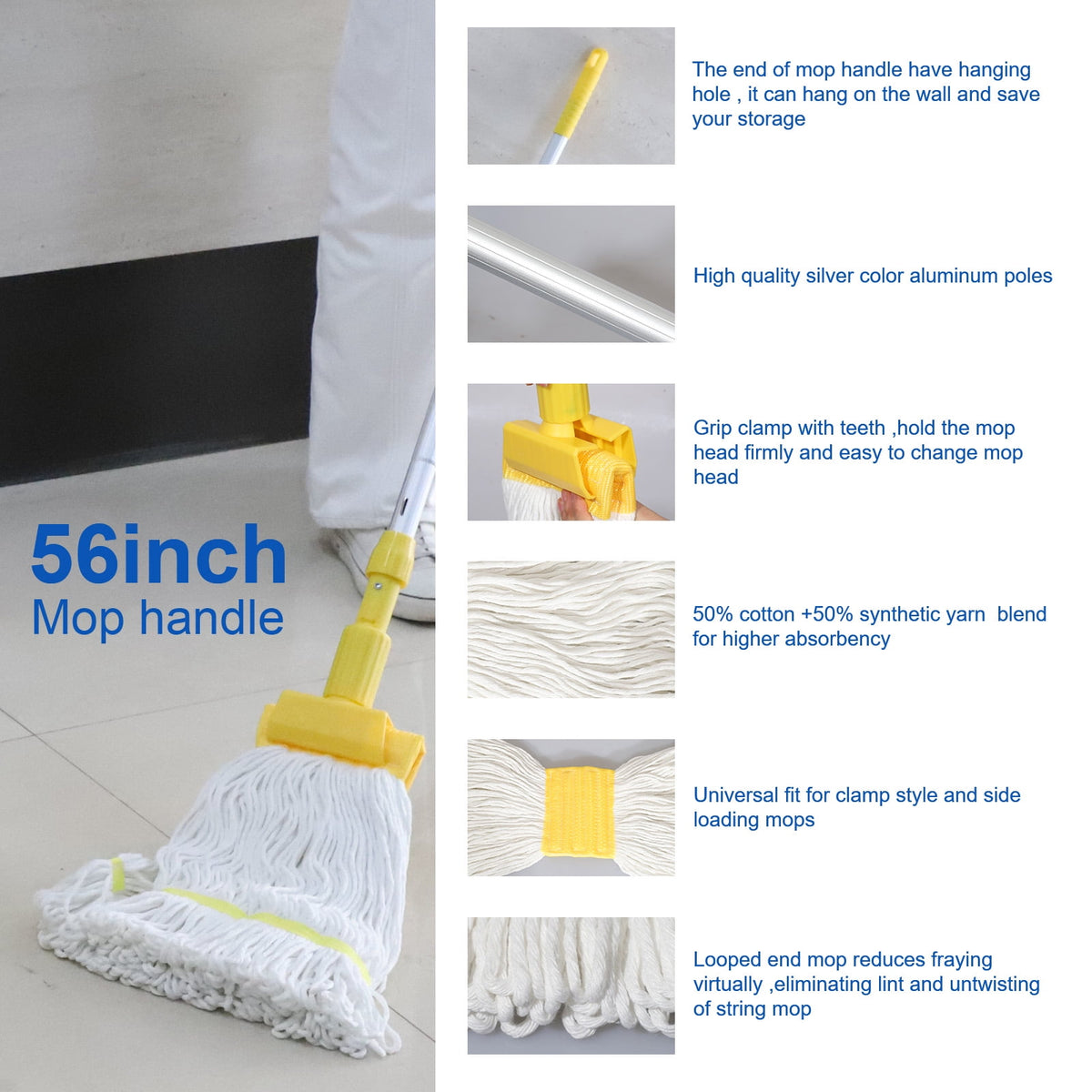 Midoneat Side Press Wringer Combo Commercial Floor Cleaning Rectangular Mop Bucket on Wheels, 22-Quart, Yellow,Add One Commercial Mop
