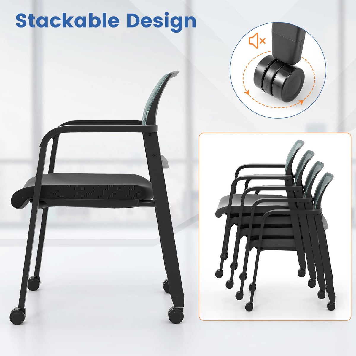 Gymax 12 PCSC Conference Chairs Stackable Office Guest Mesh Chair Waiting Room Wheels