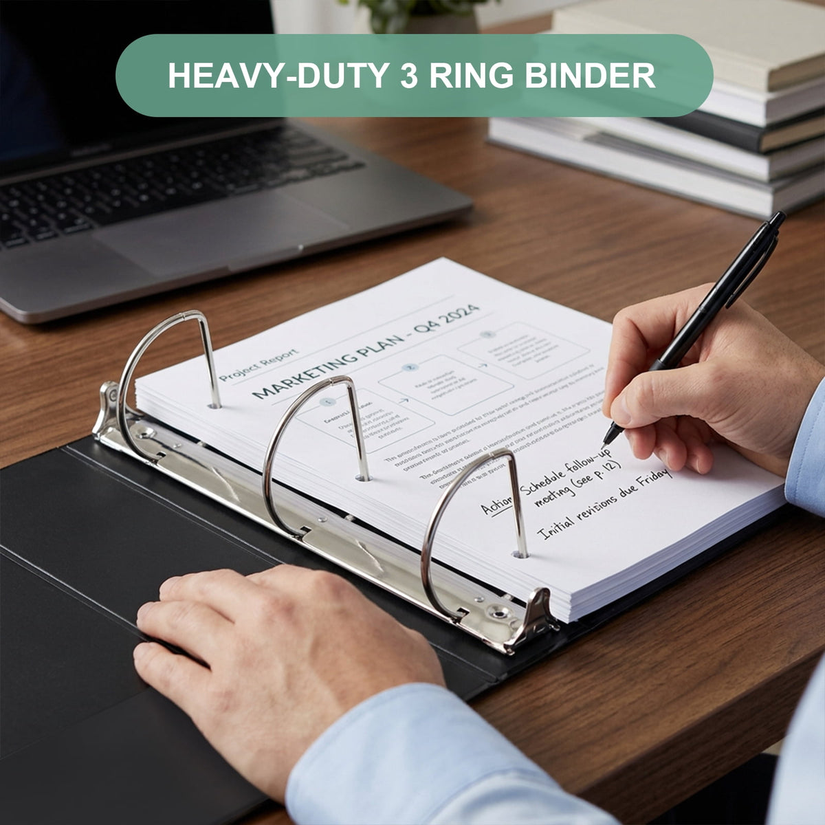 Comix Heavy-duty 5 Inch 3 Ring Binder with Clear Cover, D Ring, 950 Sheets Capacity, Office School Supplies, 6-Pack Black