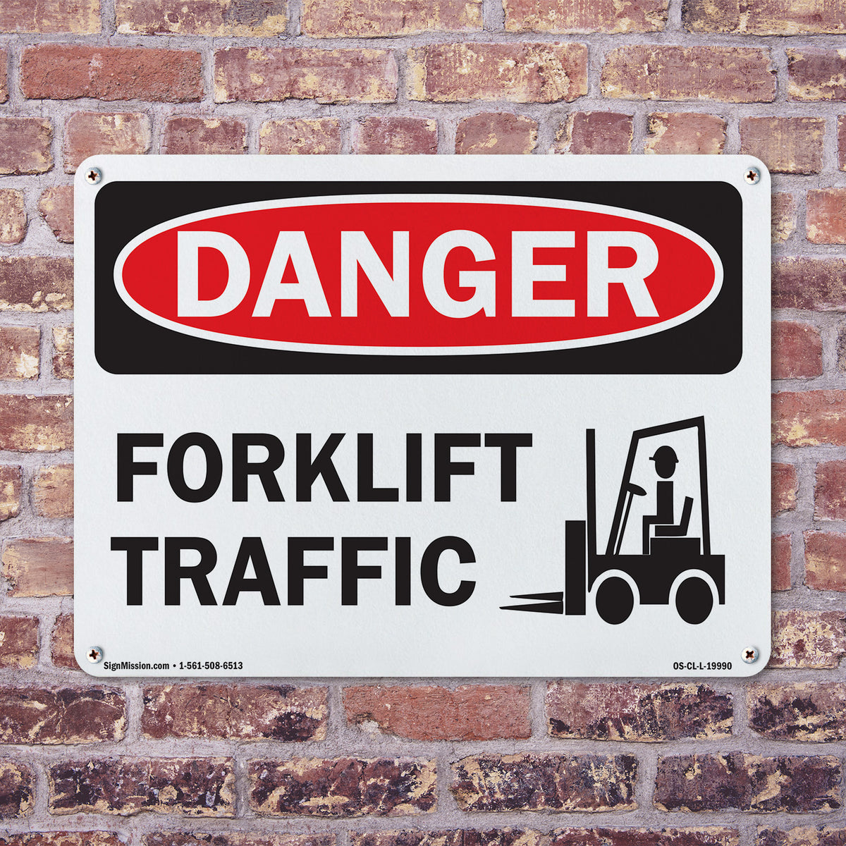 Forklift Traffic OSHA Danger Rigid Plastic Sign 24 Inch x 18 Inch - 5 Pack