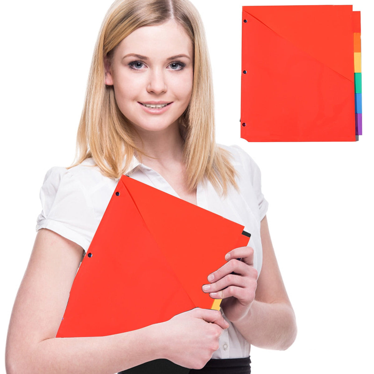 JOGZMZ 6-Tab Binder Dividers with Pockets, Frosted Plastic 3-Hole Punch File Organizers, Waterproof Expanding Folder Inserts for Office Documents