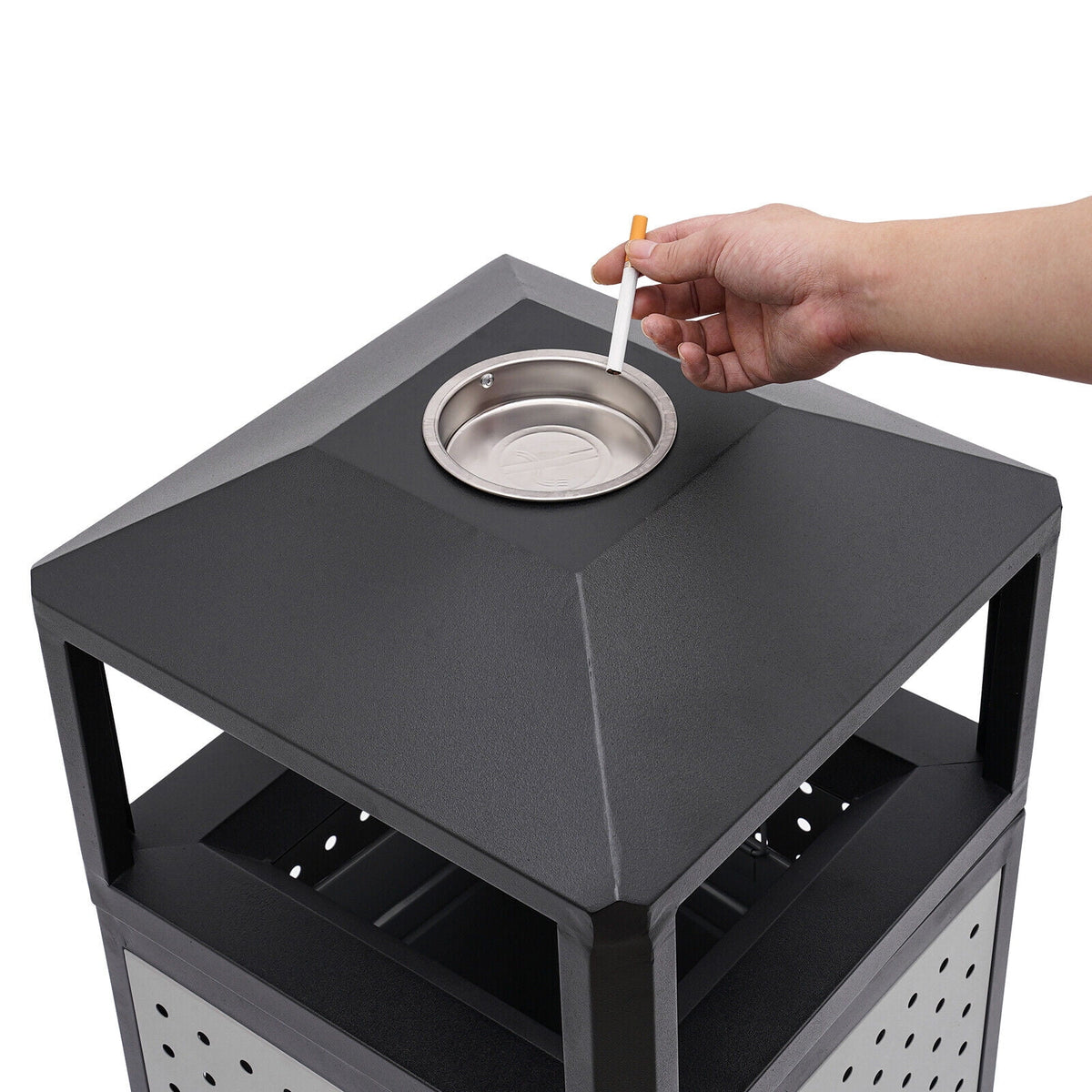 Industrial 15 Gallon Trash Can, Commercial Outdoor Waste Container Galvanized Steel Garbage Can for Indoor Outdoor Use, Grey Trash Receptacle Garbage Enclosure with Ashtray for Kitchen