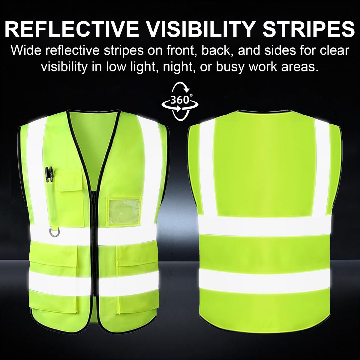 cyrico 2 Pack Safety Vests with Reflective Strips and 4 Reflective Arm Bands, High Visibility Zipper Front Vests for Men and Women, Suitable for Running, Cycling, Walking, Outdoor Activities