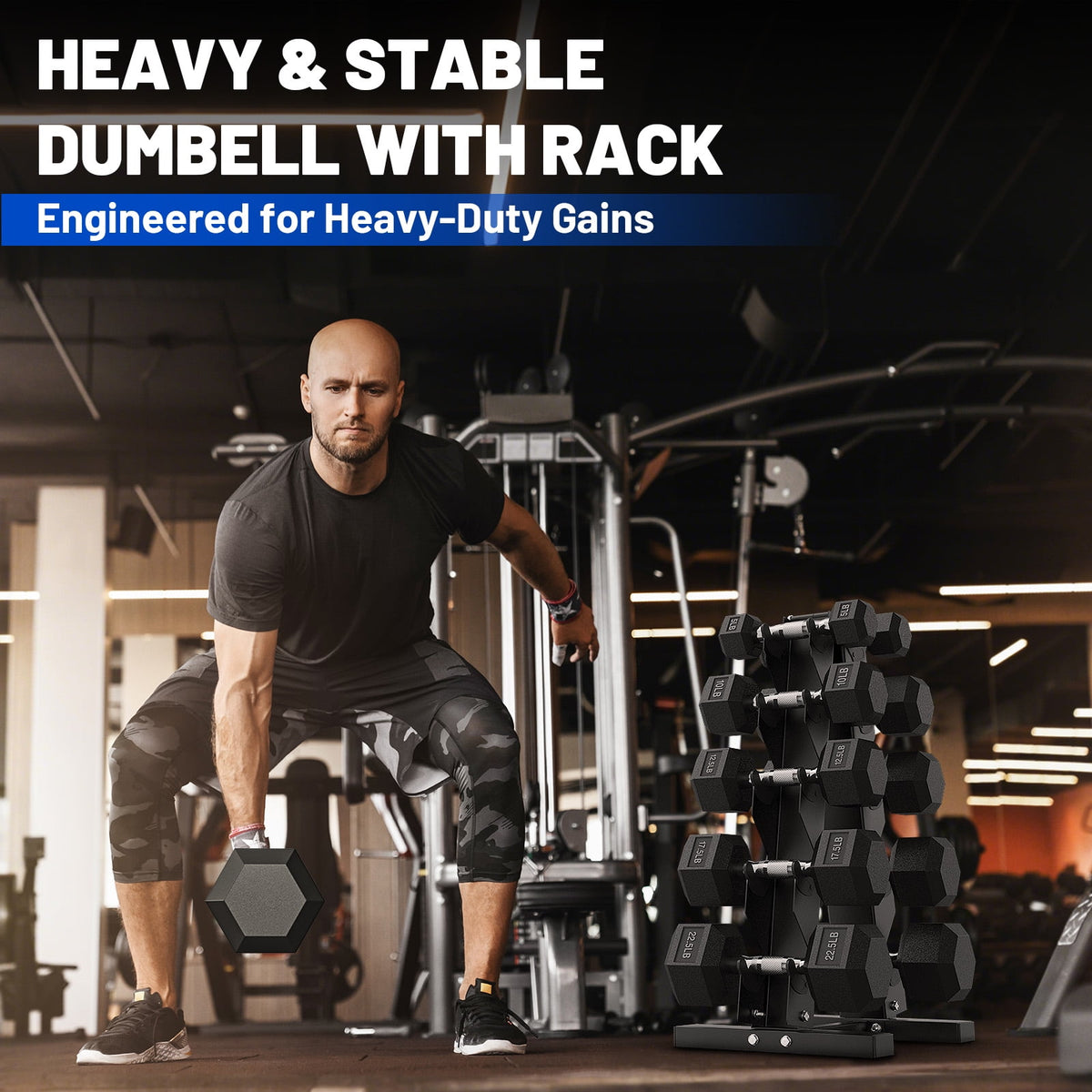 ROALW 150lb Hex Dumbbell Set with Heavy Duty Rack, Rubber Coated Weight Set for Home Gym Strength Training