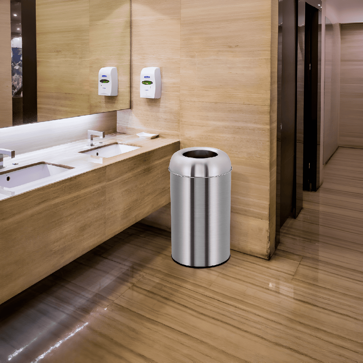 Open Top Trash Can, Commercial Grade Stainless Steel Garbage Can with Removable Inner Bucket, Outdoor Indoor Space-Saving Industrial Waste Container for Home, Office, Restaurant