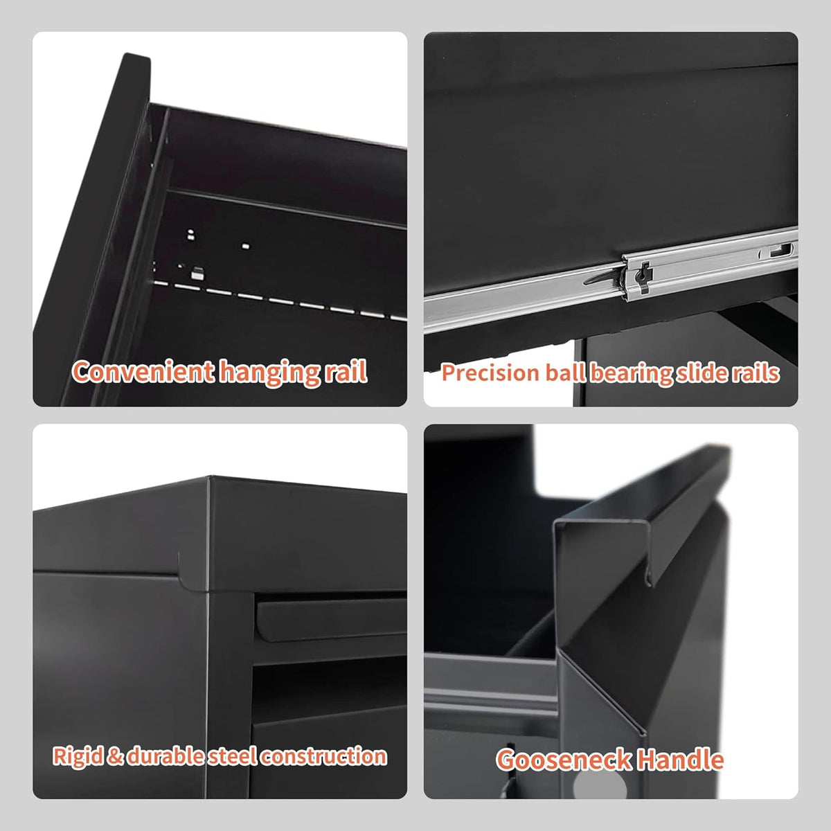IKIMI 4-Drawer Vertical File Cabinets with Lock, Portable Rolling Metal Filing Cabinet for Legal/Letter/A4 Files, Black