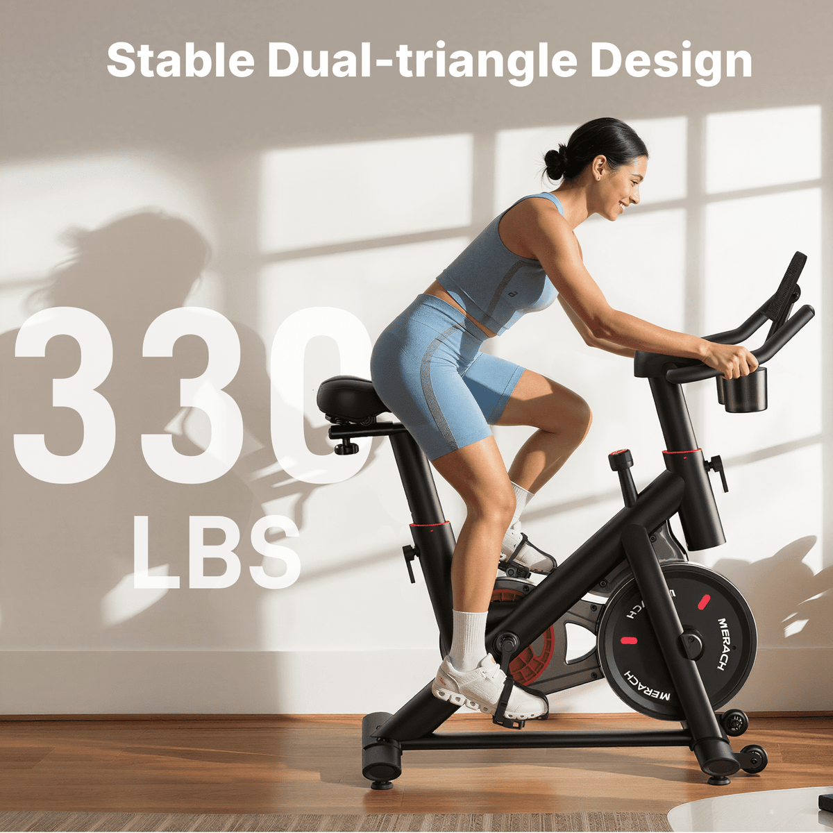 MERACH Stationary Exercise bike with Exclusive Free APP, Indoor Cycling Bicycle with 330lbs Weight Capacity, Silent Belt Drive and Comfortable Seat Cushion for Home Cardio Workout 35 Lbs Flywheel