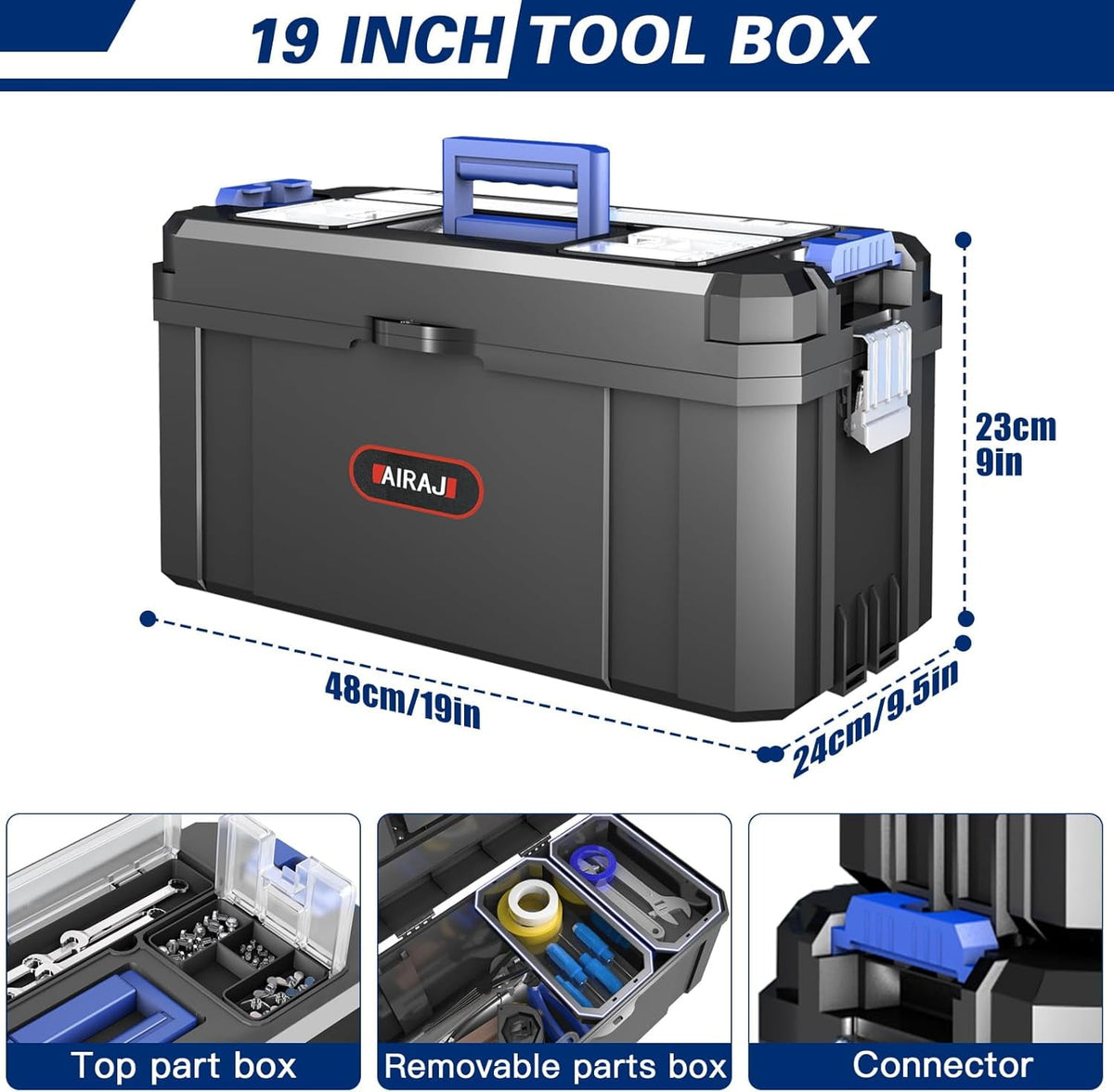 3 IN 1 Rolling Tool Box With Wheels,Stackable Modular Tool Storage Organizer & Removable Small Parts Trays for Garage Workshop Home Storage (17"+19"+21")