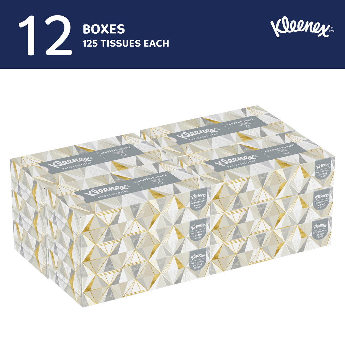 Kleenex® Professional Facial Tissue, Bulk (03076), 2-Ply, White, Flat Boxes Designed for Business, Convenience Case (12 Boxes, 125 Tissues Each)