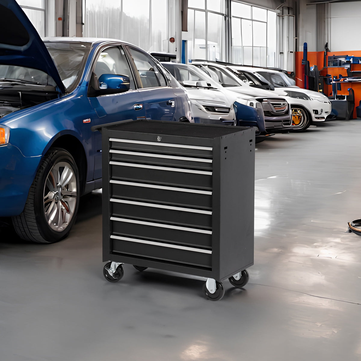 Rolling Tool Chest with 7-Drawer Tool Box with Wheels Multifunctional Tool Cart Storage Cabinet for Garage Black