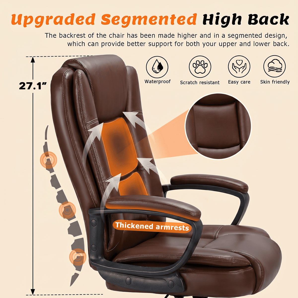 Waleaf Home Office Chair, 400LBS 8Hours Heavy Duty Design, Ergonomic High Back Cushion Lumbar Back Support, Computer Desk Chair, Big and Tall Chair for Work
