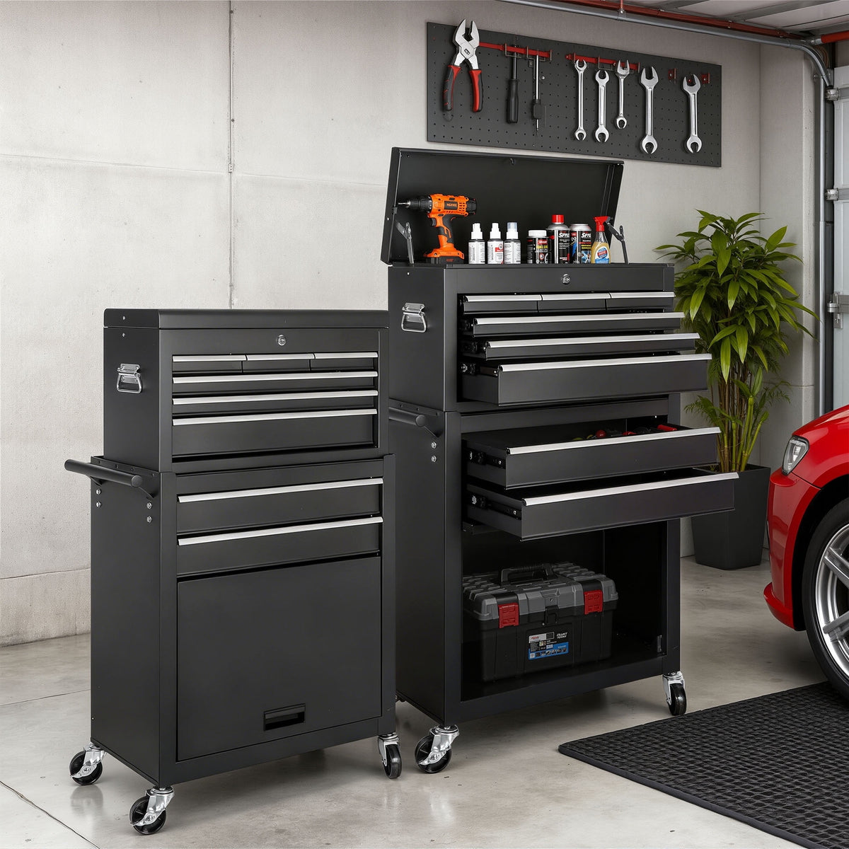 Seizeen 2-IN-1 Tool Chest & Cabinet, Large Capacity 8-Drawer Rolling Tool Box Organizer with Wheels Lockable, Black