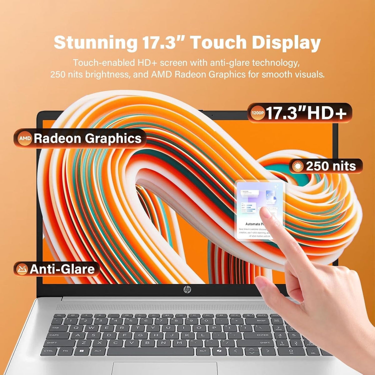 HP 17 Business Computer Laptop 2026, 17.3" HD+ Touchscreen Display, AMD Ryzen 5 7430U, Copilot AI, Backlit Keyboard, Wi-Fi 6, Fast Charge, Windows 11 Pro (8GB RAM | 256GB SSD)