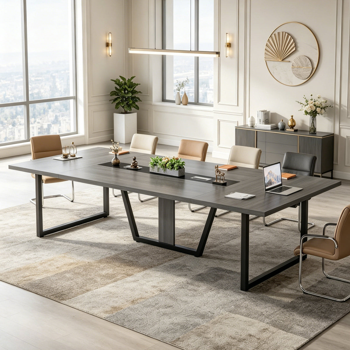 Fnova 94"Large Conference Table for 8-10 People, Modern Executive Meeting Table with Cable Management & Adjustable Feet, Heavy-Duty Office Conference Desk for Boardroom, Training Room
