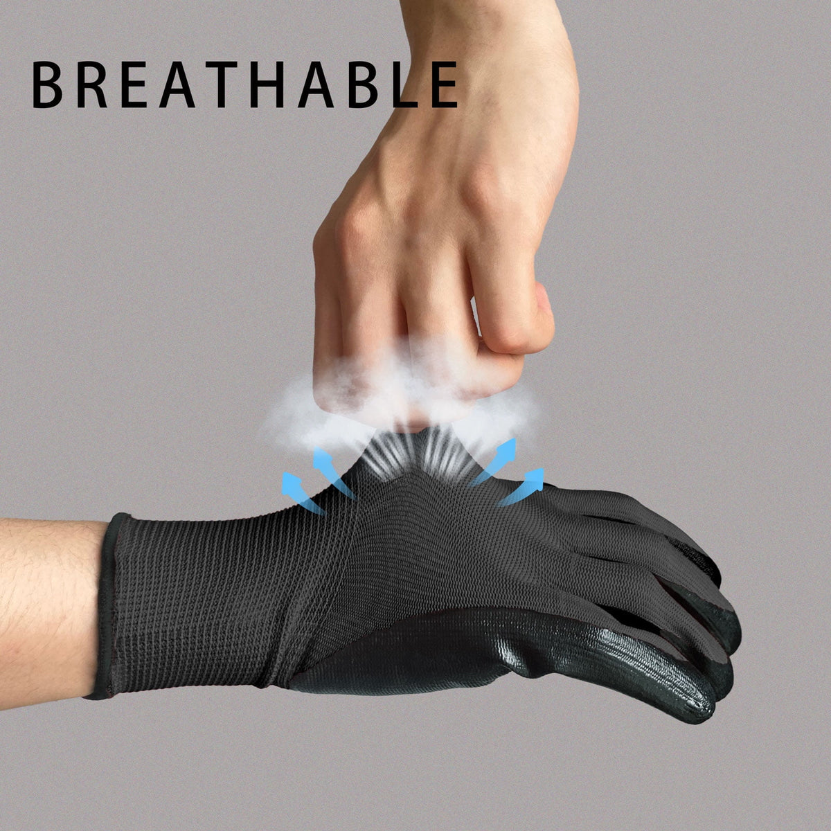 EvridWear 12 Pairs Lightweight Nitrile Coated Grip Work Gloves for Men Women Warehouse Mechanic, Black, Size 8/M