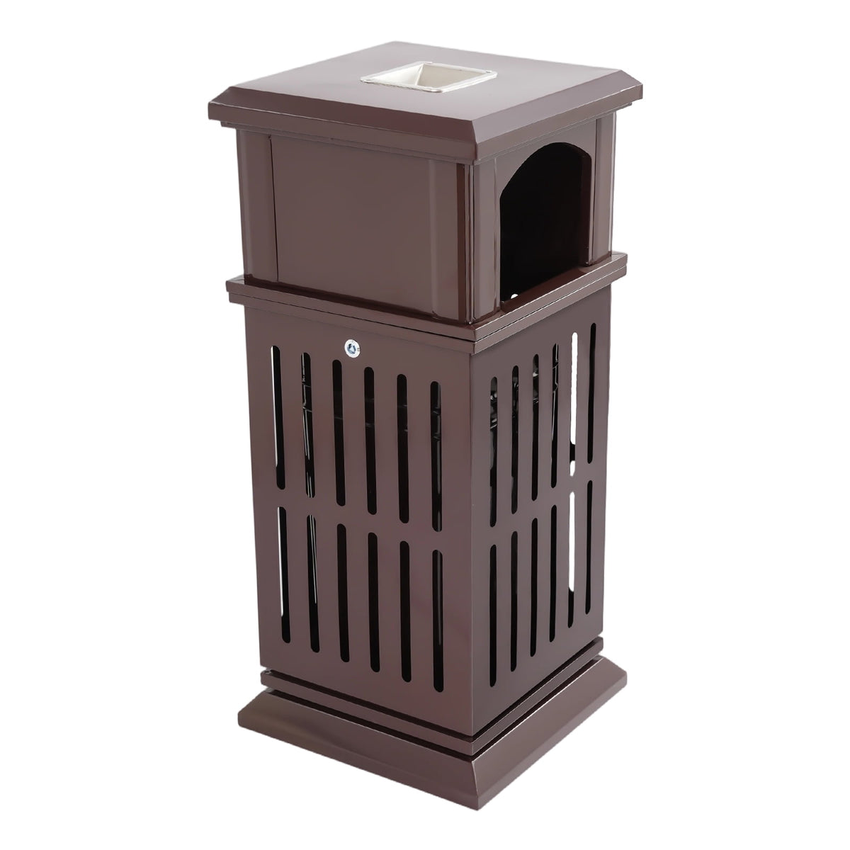 Trash Can with Lid, Large Commercial Garbage Waste for Yard Garage, Heavy Duty Industrial Waste Container (Dark Brown)