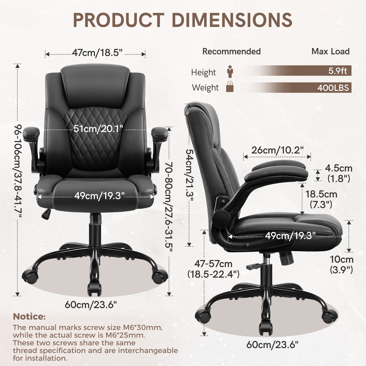 COOLHUT Leather Office Chair, Big and Tall Office Chair 400LBS Wide Seat Ergonomic Computer Desk Chair High Back Executive Leather Chair Adjustable Task Chair Lumbar Back with 8-Year Warranty, Black