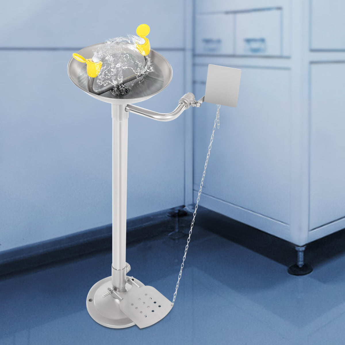 TFCFL Lab Standing Eyewash Station Stainless Steel Eye Shower Washing Unit 0.2-0.4MPa