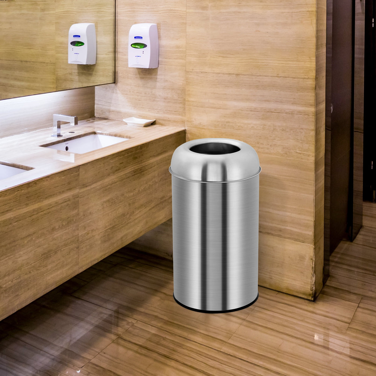 Open Top Trash Can, Commercial Grade Stainless Steel Garbage Can with Removable Inner Bucket, Outdoor Indoor Space-Saving Industrial Waste Container for Home, Office, Restaurant