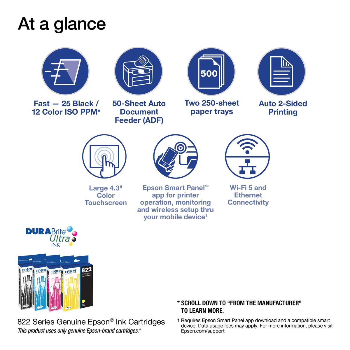 WorkForce Pro WF-4833 Wireless All-in-One Printer with Auto 2-Sided Print, 50-page ADF, 500-sheet Paper Capacity, and 4.3" Color Touchscreen