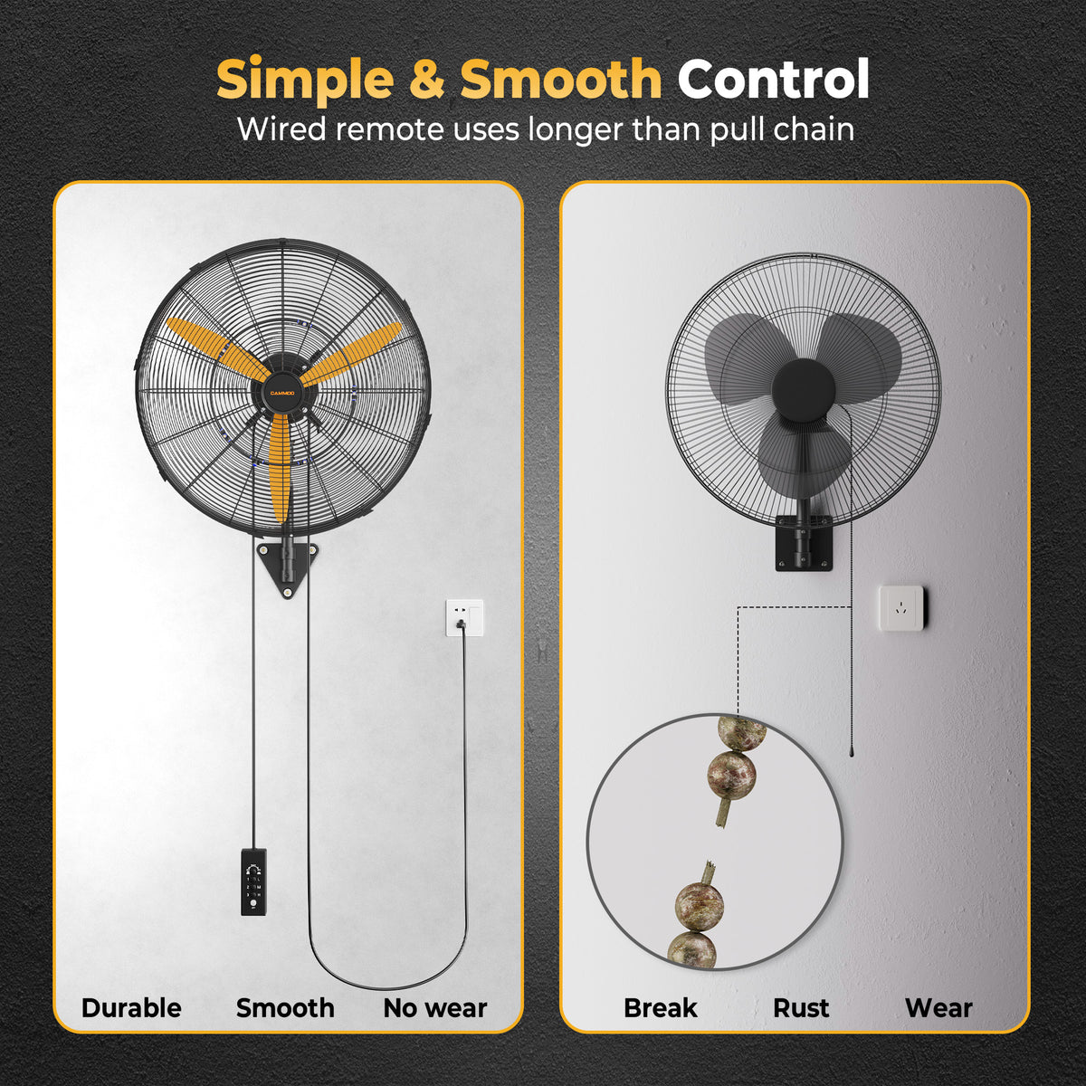 CAMMOO 24" Oscillating Misting Wall Mount Fan with 600D Oxford Cover, 3-Speed IP44 Waterproof High Velocity Industrial Commercial Outdoor Misting Fan for Covered Patio, Greenhouse, Garage