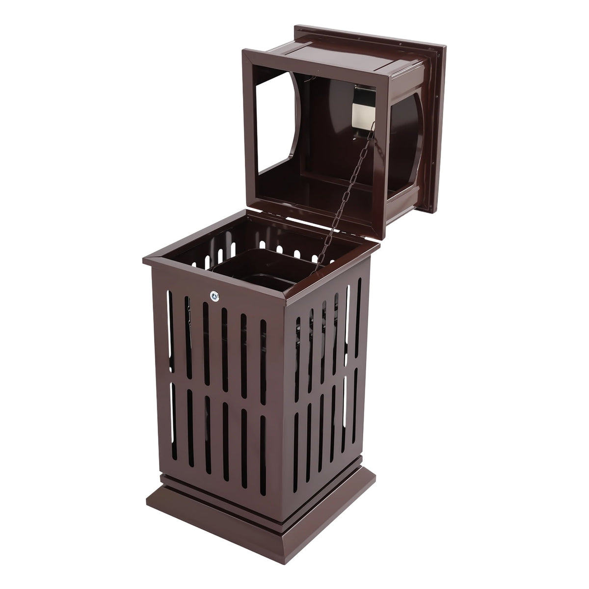 Trash Can with Lid, Large Commercial Garbage Waste for Yard Garage, Heavy Duty Industrial Waste Container (Dark Brown)