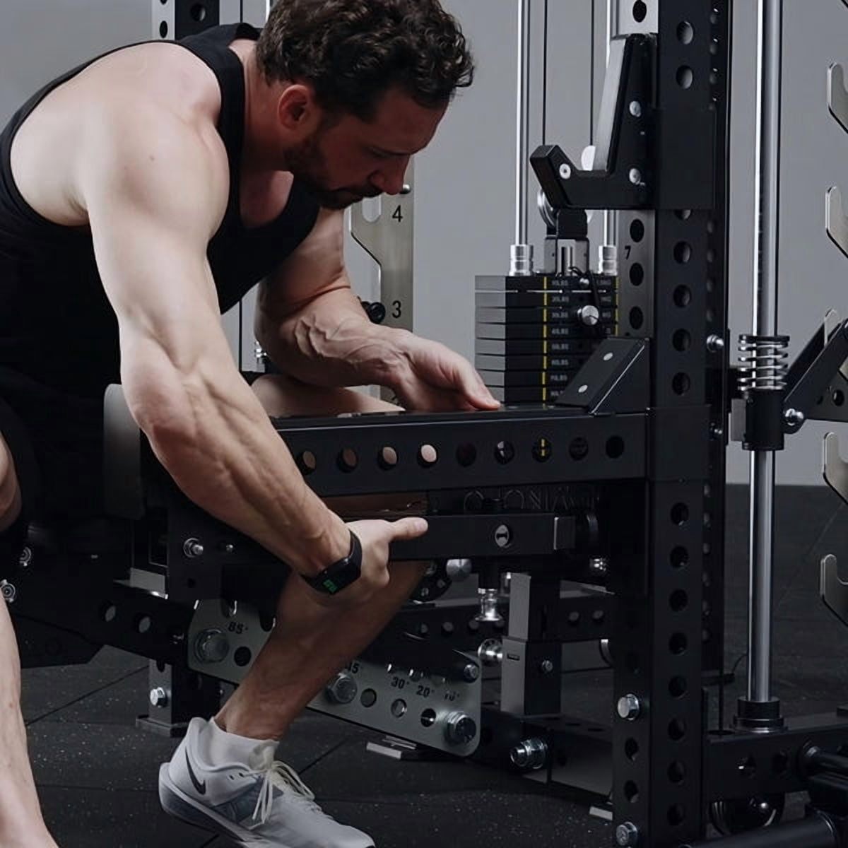 Mikolo Anubis-2.0 Smith Machine with Weight Stack, 3“×3” All-in-One Power Cage with LAT Pulldown & Cable Crossover, 3200LBS Multi-Function Trainer with Aluminum Pulley System for Fitness Home Gym