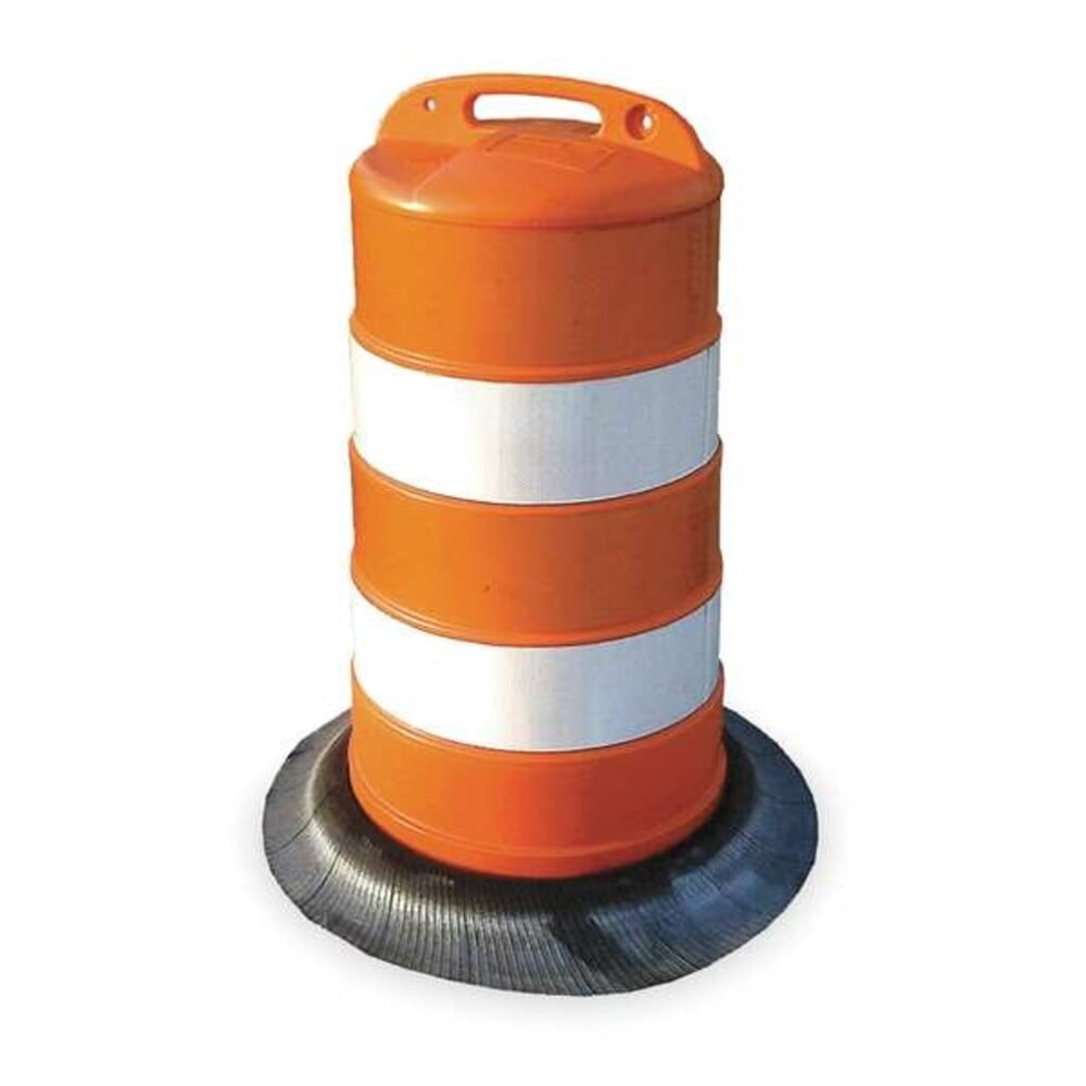 Traffic Barrel, HDPE, High-Intensity Prismatic, 41 1/2 in Height, 18" Length, 9 lb, White/Orange