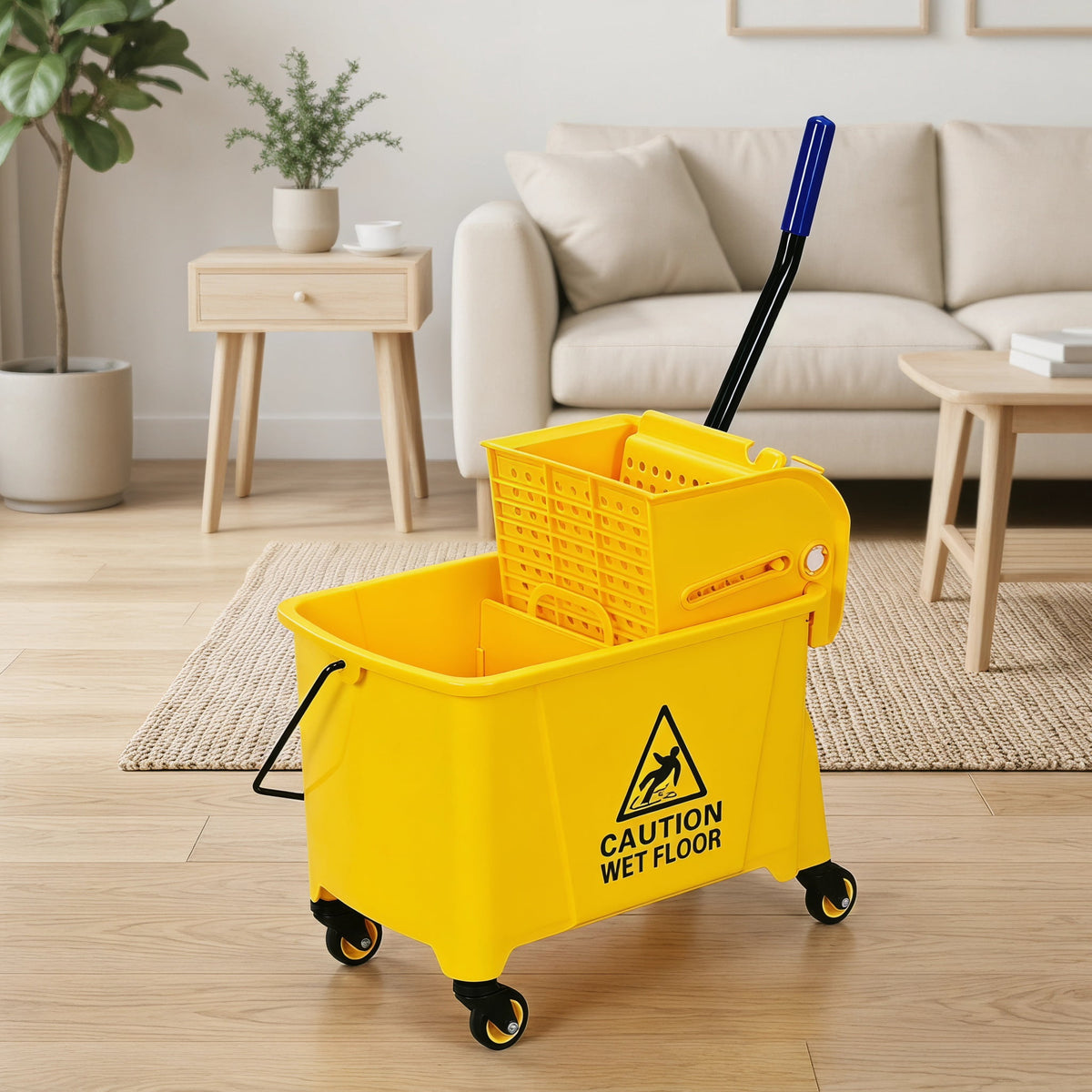 Resenkose 21 Quart Mop Bucket Side Press Wringer on Wheels With Panel, Side Press Wringer Combo Commercial Cleaning Caddy Plastic