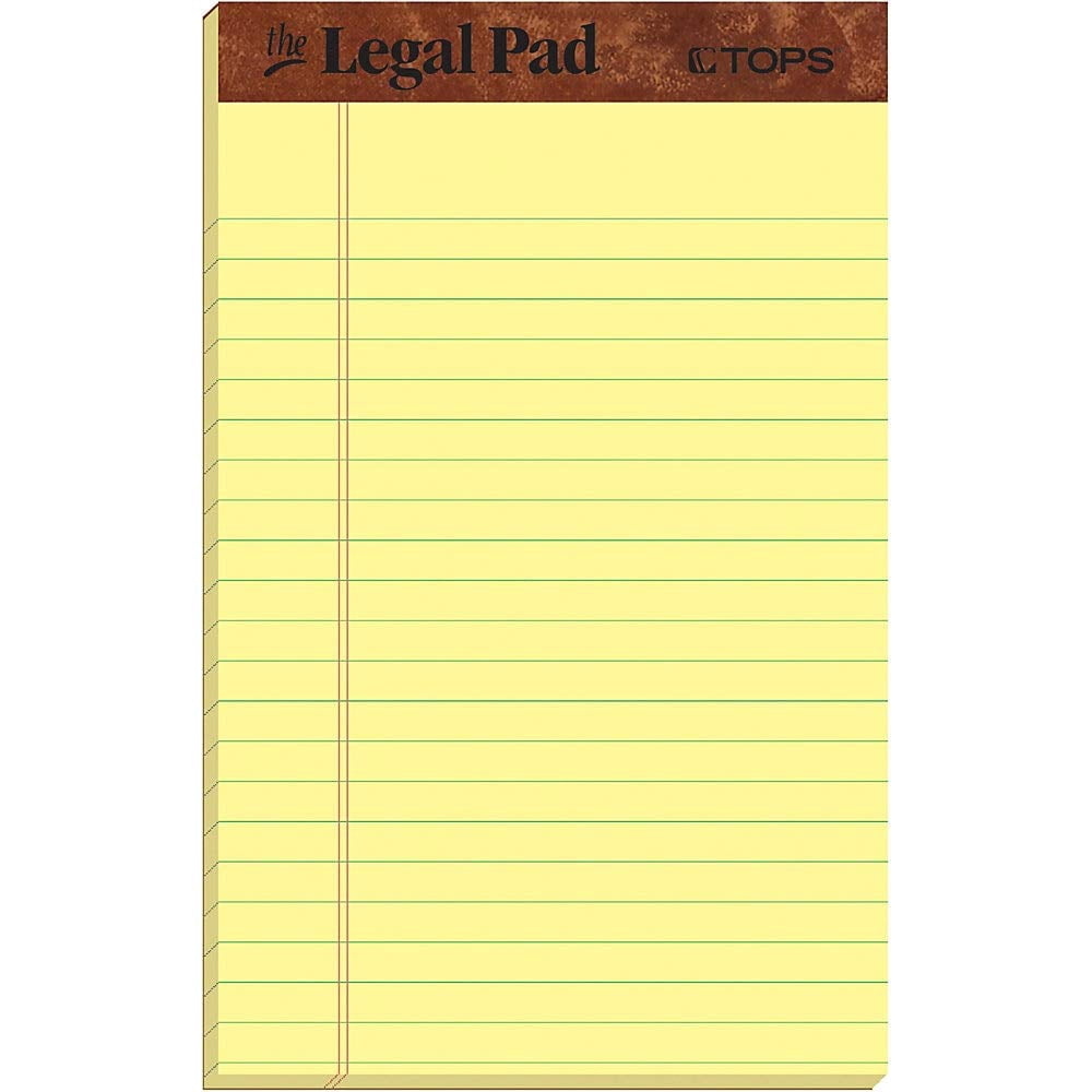 TOPS The Legal Pad Writing Pads, Jr. Legal Rule, 5 x 8, 50 Sheets, Canary, 12 Pack