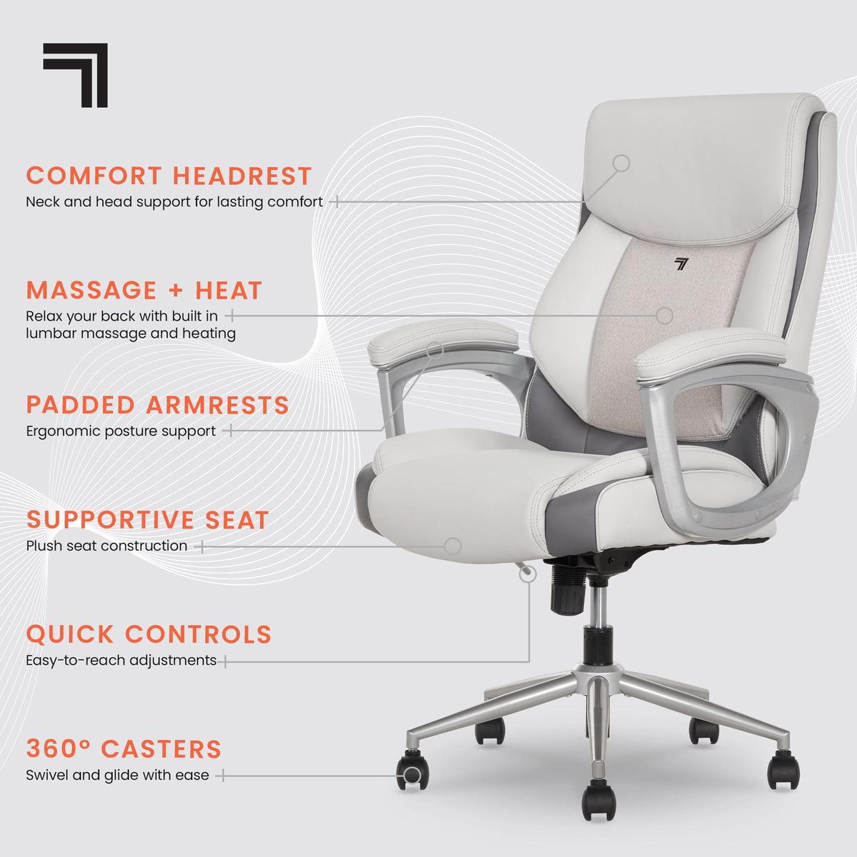 Sharper Image S-120 Massage and Heat Office Chair, White/Gray