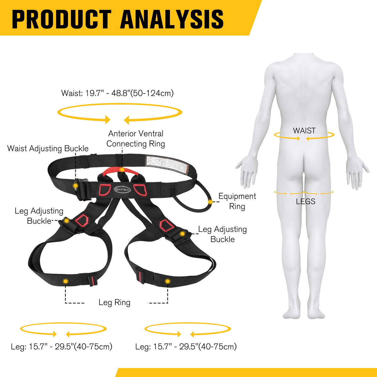 JELLOO Professional Thicken Climbing Harness, Safe Seat Belts - Waist Safety Harness for Rock Climbing, Wider Half Body Harness for Mountaineering, Fire Rescuing, Rappelling & Tree Climbing