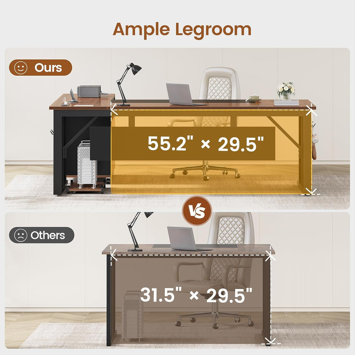 SEDETA 71" Executive Desk with Rolling File Cabinet, Large Office Desk with Drawers, L Shaped Computer Desk with Power Outlets, CPU Stand, Pegboard and Storage Shelves, Walnut