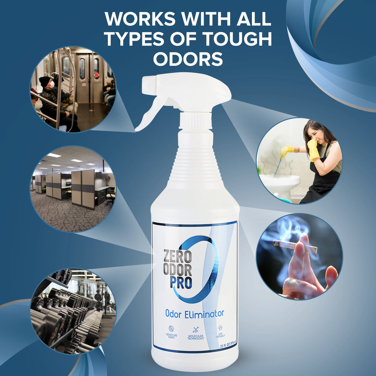 Zero Odor Commercial Odor Eliminator Spray Smell Remover Air & Surface Deodorizer Couch Carpet 32 oz
