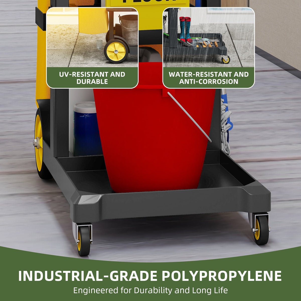 Uforic Commercial Janitorial Trolley Cleaning Cart with 25 Gallon Bag and Cover for Housekeeping, Black