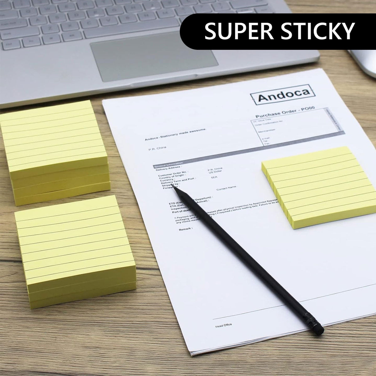 Tripumer 8 Pack Yellow Lined Sticky Notes Ruled Self Sticky Note 3 x 3 in 82 Sheets Each Pad Self-Adhesive Notepads Bulk