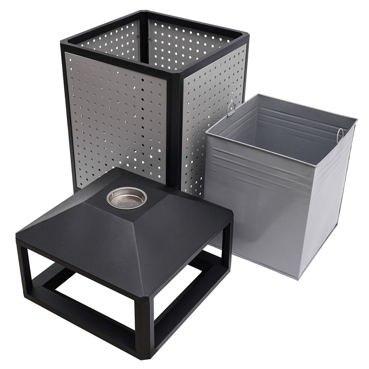 38-Gallon Outdoor Trash Can with Build-in Ashtray Industrial Waste Trash Can Waste Container Stainless Steel Industrial Durable Trash Can