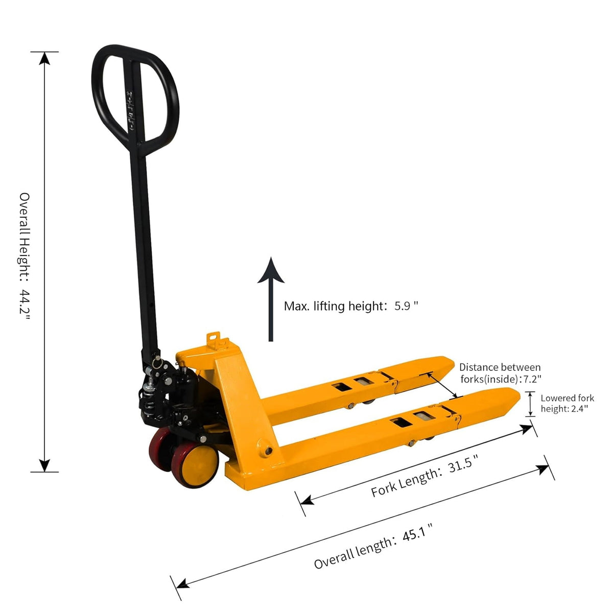 APOLLOLIFT Folding Manual Hydraulic Pallet Jack 2200 lbs. 31.5"Lx15"W Fork 2.4" Lowered