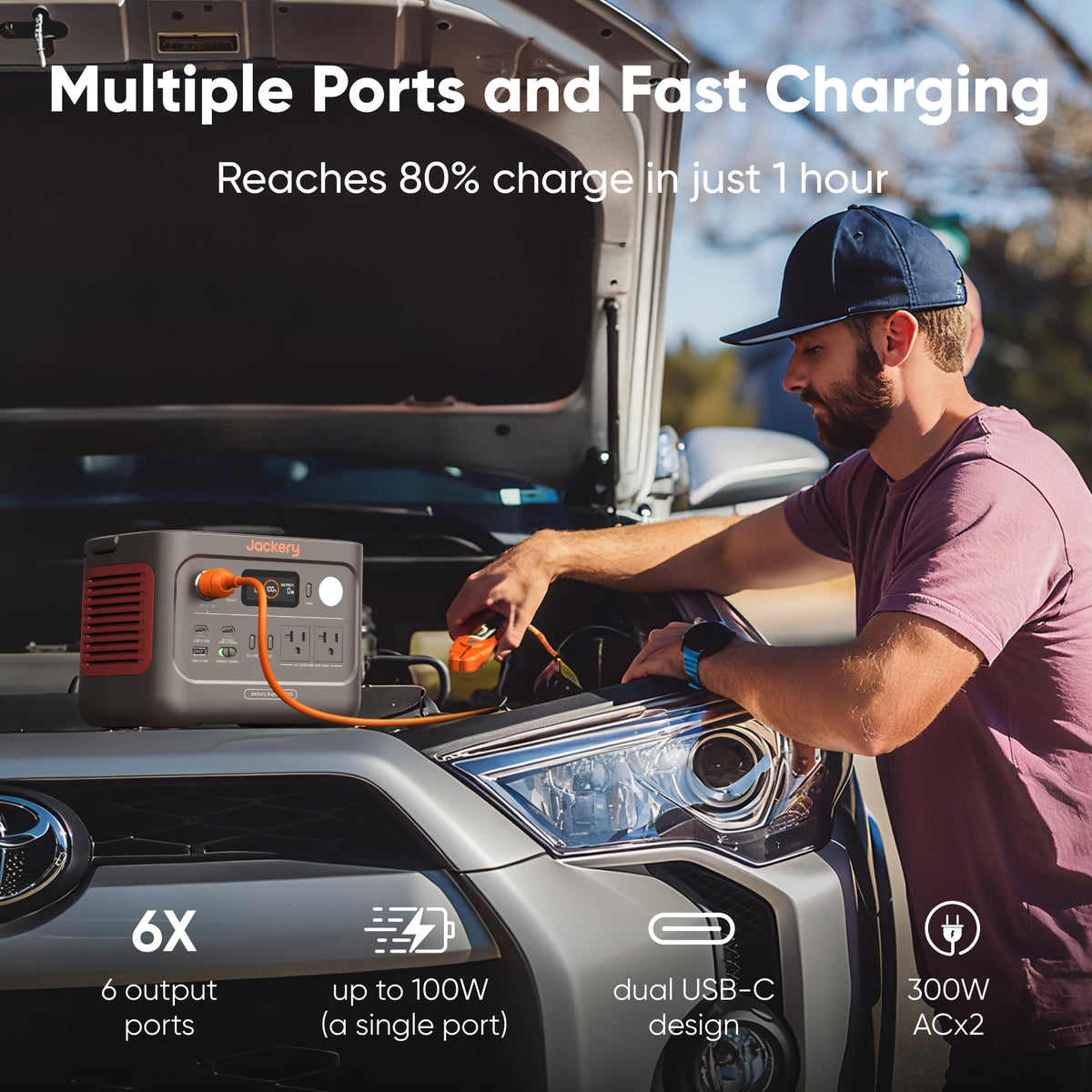 Jackery Explorer 300v2 Auto Kit 300W Continuous/600W Peak Portable Power Station with 12V Battery Charging Cable