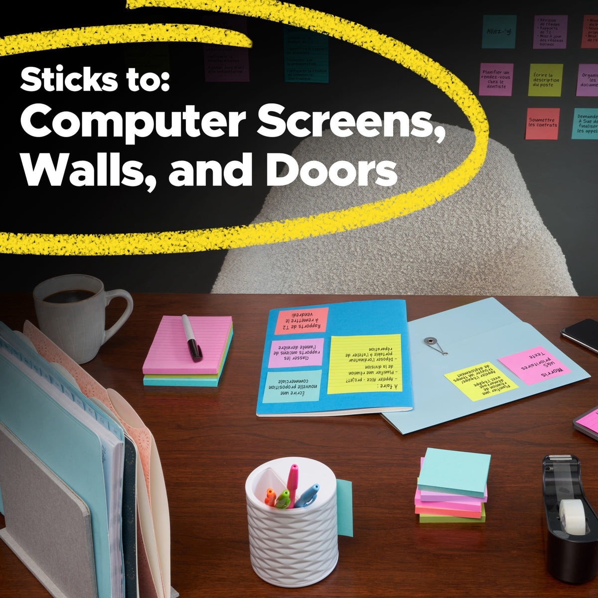 Post-it Super Sticky Notes, 3 in. x 3 in., Supernova Neons, 4 Pads