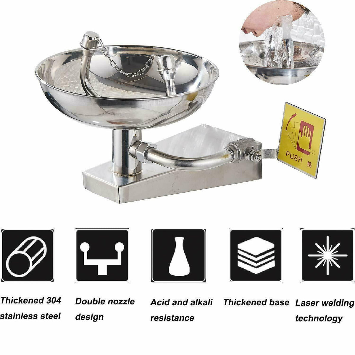 SHANNA Eye Wash Station Emergency Wall-Mounted - First Aid Eye Washing Station with Eyewash Sign,for Use in Chemical Plants and Laboratories Worksite Shop