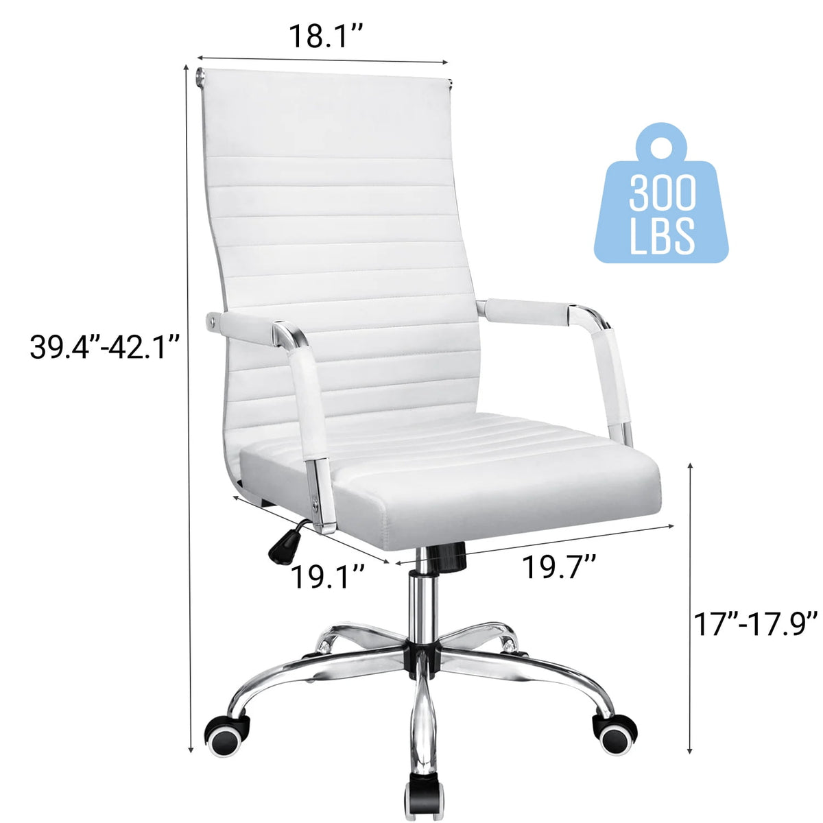Furmax Ribbed Executive Chair with Swivel & Lumbar Support, 300 lb. Capacity, White