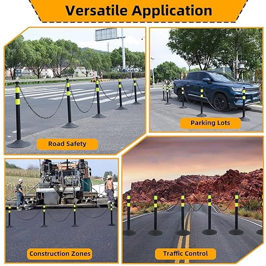 BESEA Rubber 39 Inch Traffic Delineator Posts, 6 Pack Safety Cones for Driveway with Reflective Stripes